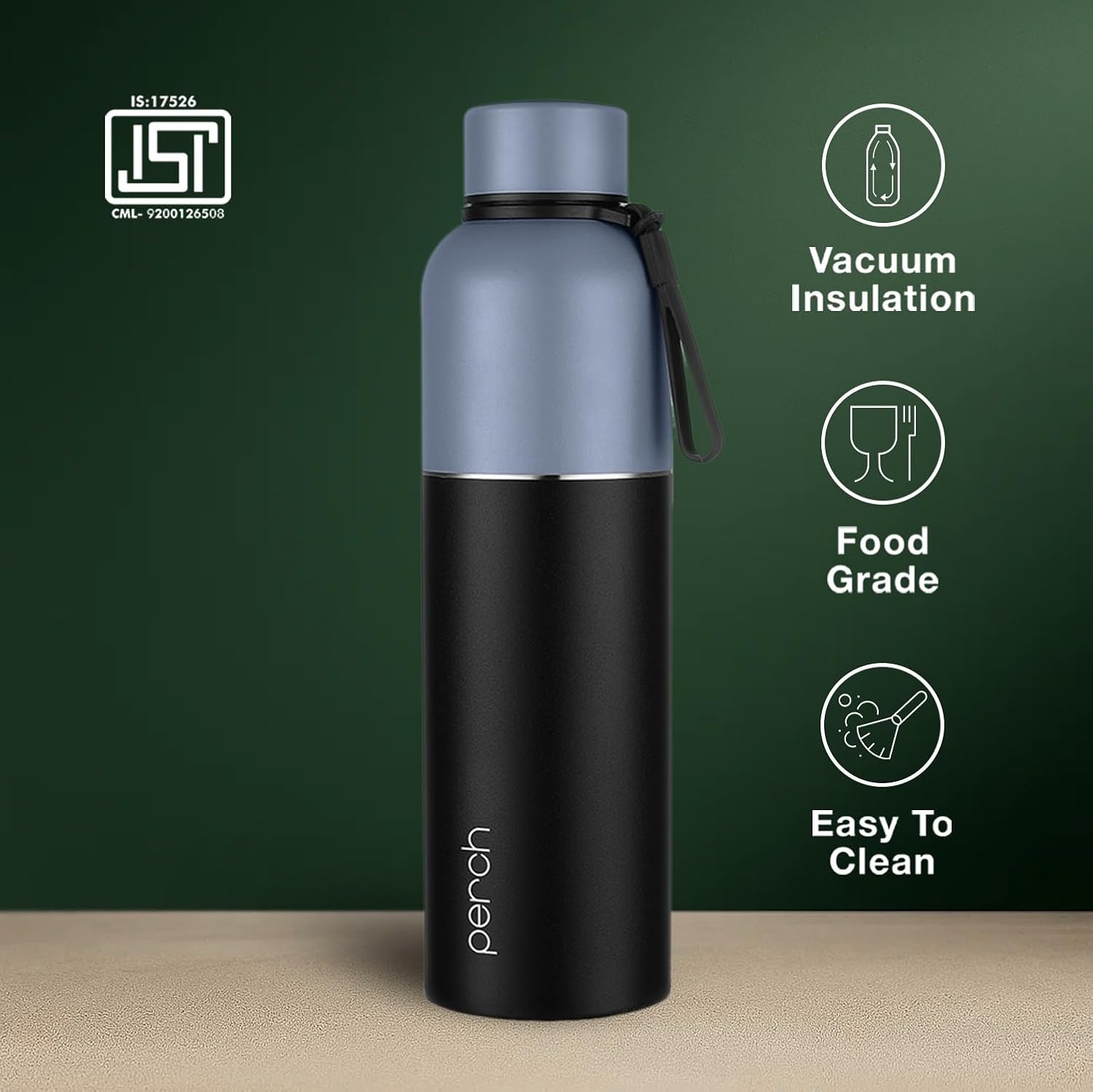 Perch Zenith ISI Certified Hot and Cold Steel Water Bottle 1 LTR