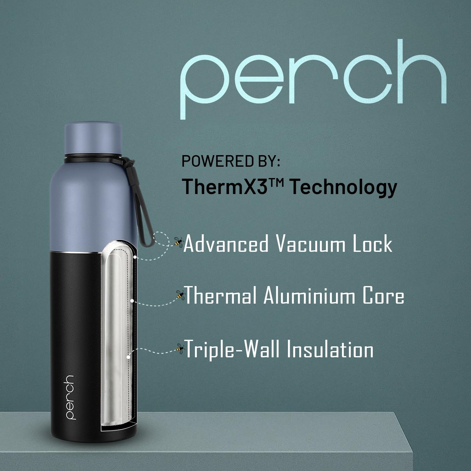 Perch Zenith ISI Certified Hot and Cold Steel Water Bottle 1 LTR